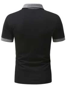 Manfinity Homme Men Contrast Collar Polo Shirt - Black - View 2