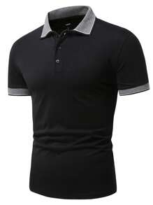 Manfinity Homme Men Contrast Collar Polo Shirt - Black - View 6
