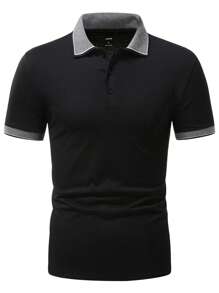 Manfinity Homme Men Contrast Collar Polo Shirt - Black - View 7