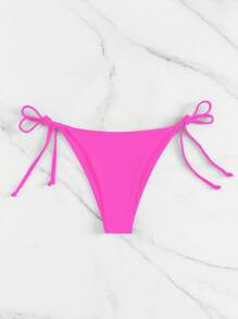 SHEIN Swim 側繫帶泳衣下裝 - 玫紅色 - 查看 3