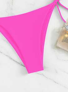 SHEIN Swim 側繫帶泳衣下裝 - 玫紅色 - 查看 4