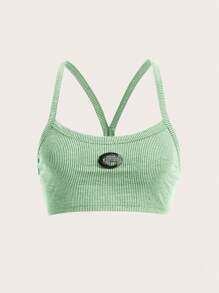 SHEIN ICON 字母補丁細節吊帶上衣 - 薄荷綠 - 查看 1