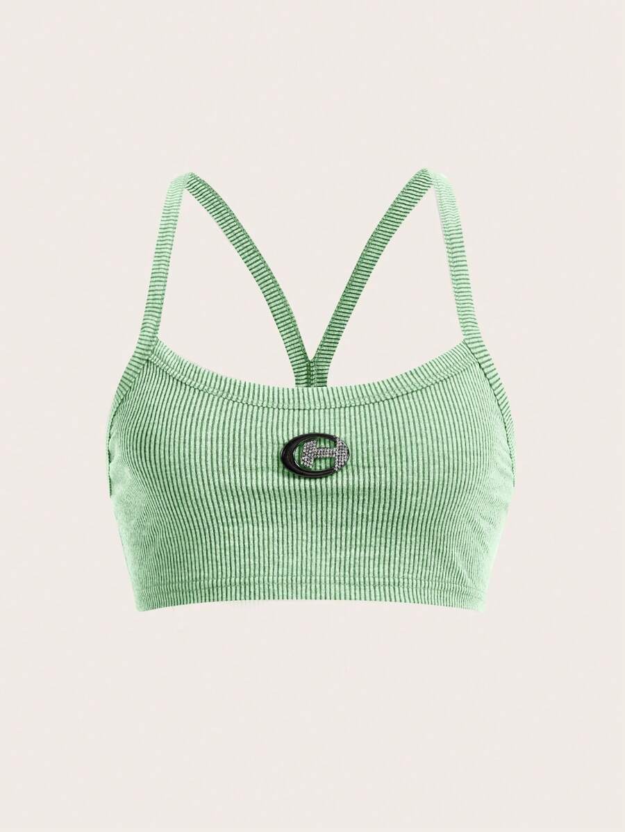 SHEIN ICON 字母補丁細節吊帶上衣 - 薄荷綠 - 查看 1