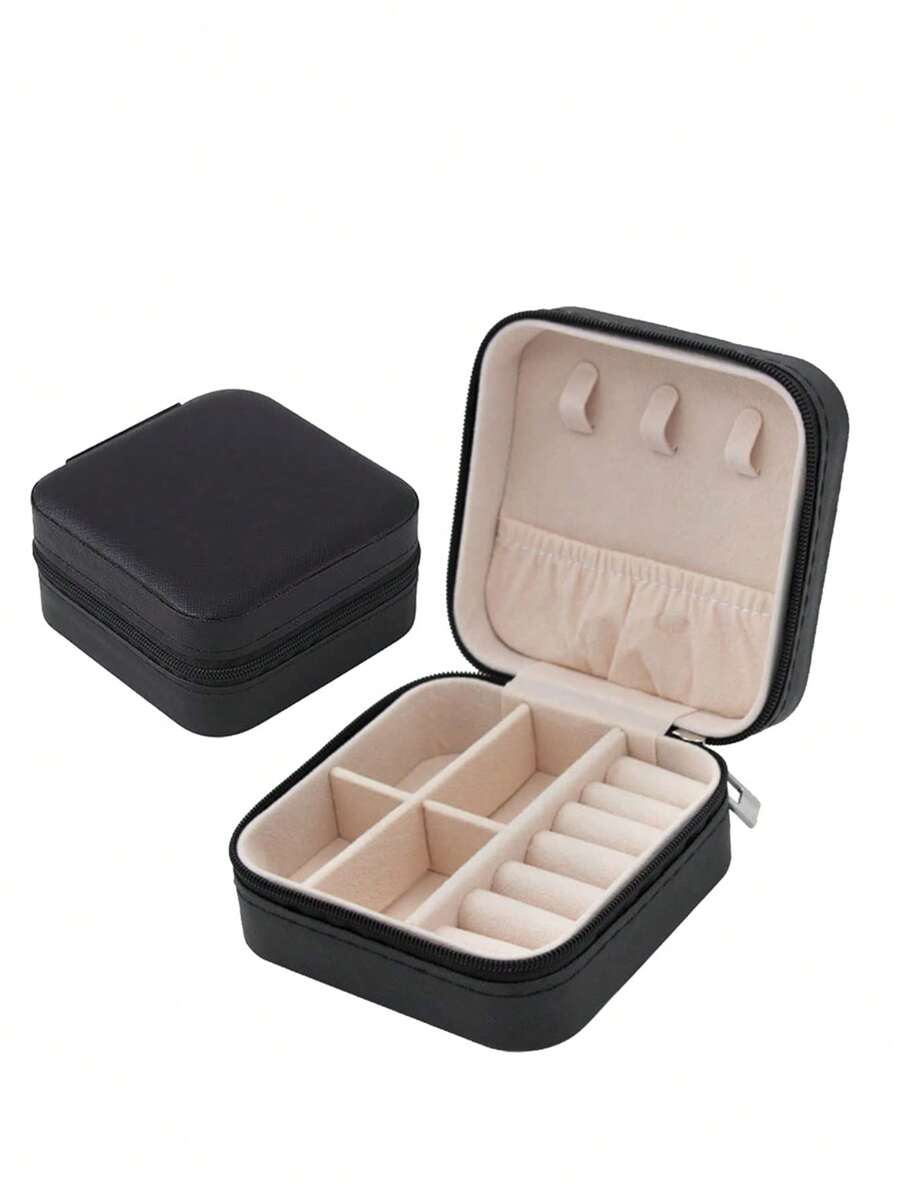 Jewelry Storage Case, Simple Jewelry Box For Travel & Home, Portable Zipper Earrings Ring Jewelry, Cosmetic Bag, Organizer Bag For Travel Zipper Portable PU Holder Nail Charms Organizer For College Dorm Women Gifts Girl Gifts Girlfriend Gifts - Black - View 1