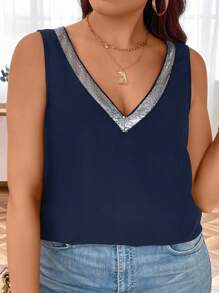 SHEIN Clasi Top tank con lentejuela en contraste - Azul Marino - Ver 4