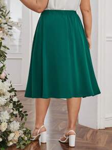 SHEIN Clasi 大碼素色喇叭半身裙 - 綠色 - 查看 3