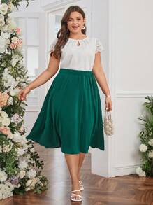 SHEIN Clasi 大碼素色喇叭半身裙 - 綠色 - 查看 6