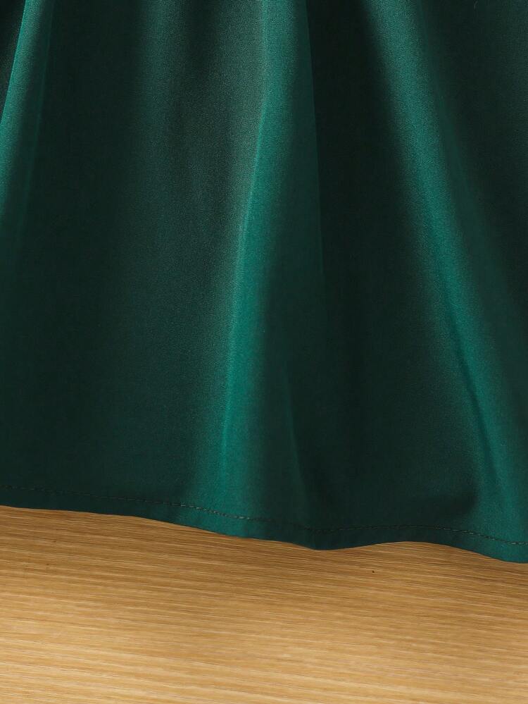 SHEIN 少女綠色撞色復古洋裝小圓領荷葉袖夏季 - 墨綠色 - 查看 3