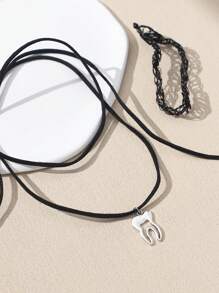 2入組/套齒吊墜頸鏈 - 黑色 - 查看 2