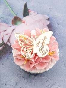 AiQi Bakes 6 phụ kiện trang trí bánh hình bướm bằng PMMA, thích hợp cho gia đình, tiệc tùng, Giáng sinh. - Vàng - Xem 3