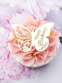 AiQi Bakes 6 phụ kiện trang trí bánh hình bướm bằng PMMA, thích hợp cho gia đình, tiệc tùng, Giáng sinh. - Vàng - Xem 5