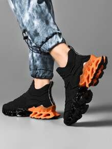 Men Textured Slip On Sneakers, Style With Hoodie Sporty Mesh Running Shoes For Outdoor