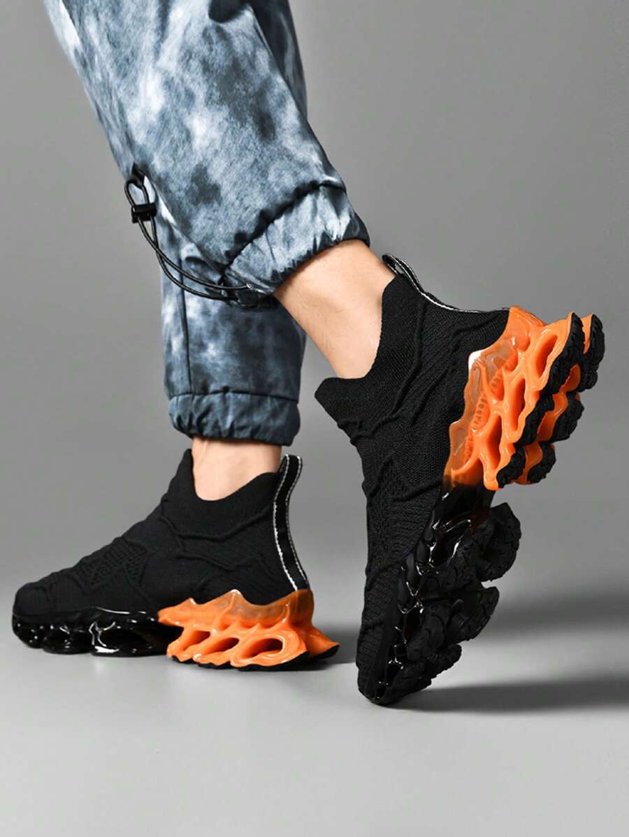 Men Textured Slip On Sneakers, Style With Hoodie Sporty Mesh Running Shoes For Outdoor