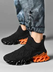 Men Textured Slip On Sneakers, Style With Hoodie Sporty Mesh Running Shoes For Outdoor