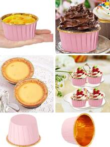 50入組紙紙杯蛋糕極簡雙色紙杯蛋糕襯墊烘焙 - 粉色 - 查看 3