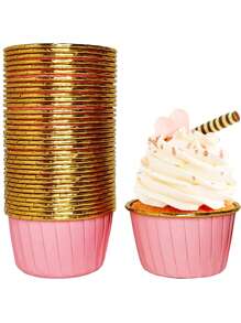 50入組紙紙杯蛋糕極簡雙色紙杯蛋糕襯墊烘焙 - 粉色 - 查看 6