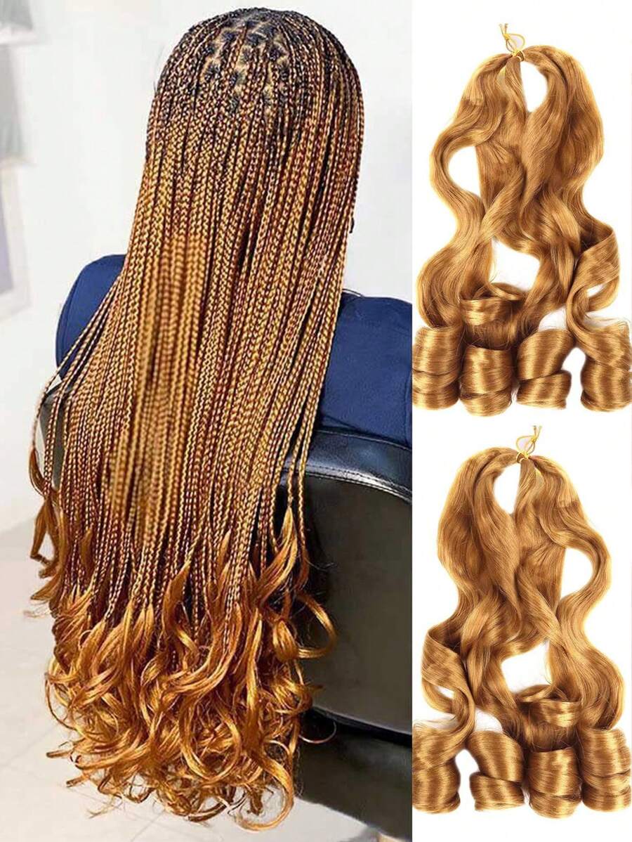 18 英寸/46 厘米辮子大波浪捲發化纖髮束 - 薑色 - 查看 1