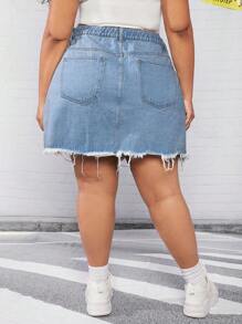 SHEIN CURVE+ Falda en mezclilla desgarro bajo crudo - Lavado ligero - Ver 2