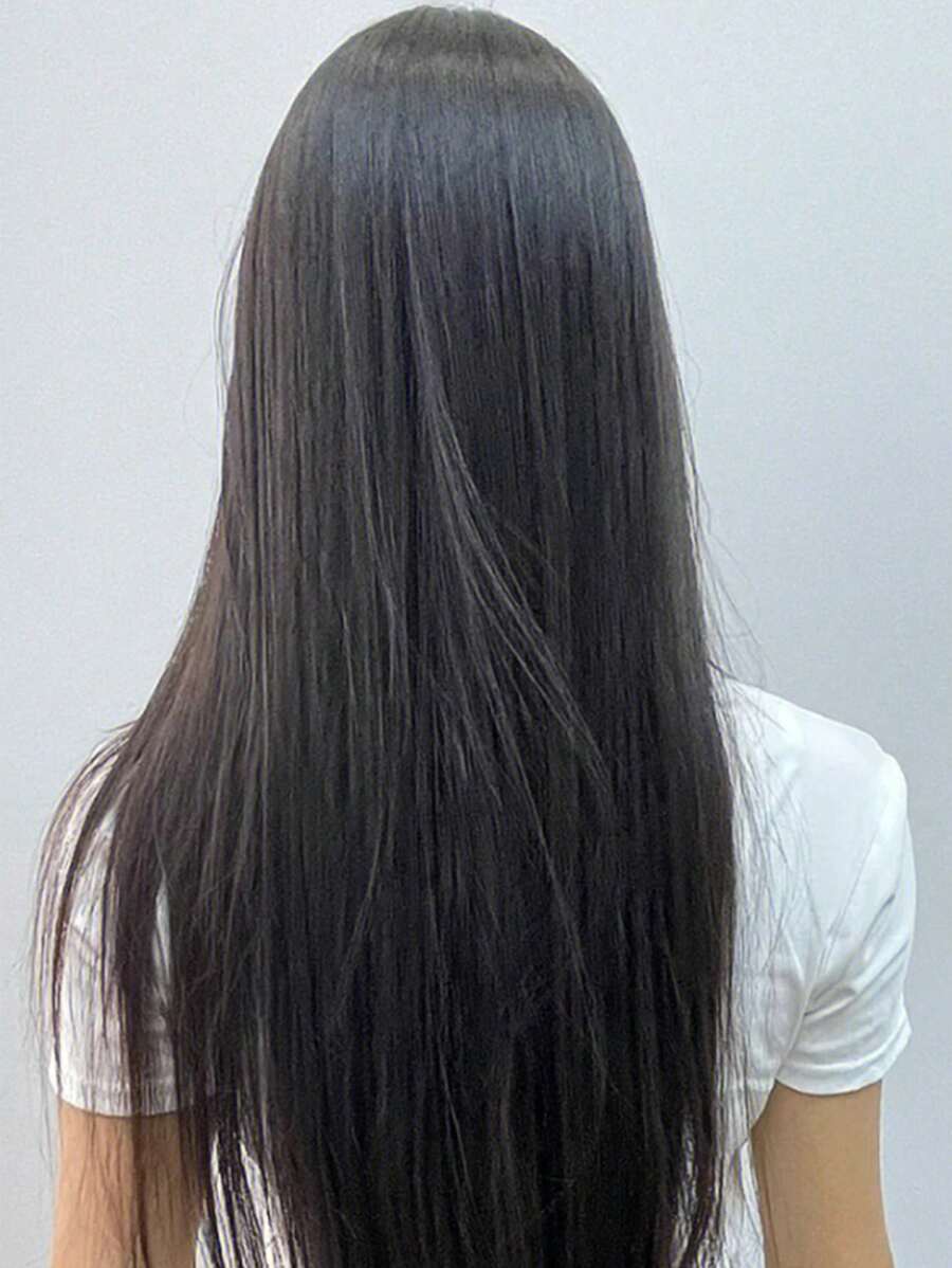 60Cm/24Inch Một Mảnh Tóc Giả Màu Đen Bộ Nữ Dài Lông Tơ Tăng Vô Hình Tóc Miếng Dán Mỏng Mô Phỏng tóc Tóc Dài Thẳng Tóc Giả - màu đen - Xem 1