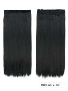 60Cm/24Inch Một Mảnh Tóc Giả Màu Đen Bộ Nữ Dài Lông Tơ Tăng Vô Hình Tóc Miếng Dán Mỏng Mô Phỏng tóc Tóc Dài Thẳng Tóc Giả - màu đen - Xem 2