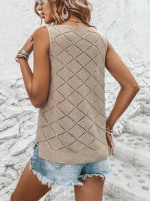 SHEIN LUNE Áo len nữ vest màu trơn Giải trí - Màu Khaki - Xem 2