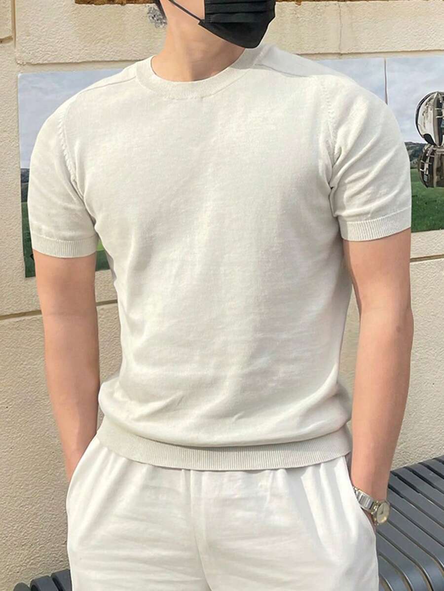 DAZY Men Solid Round Neck Knit Top - White - View 1