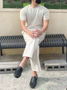 DAZY Men Solid Round Neck Knit Top - White - View 3