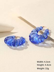 Bông tai Hoop kết cấu rõ ràng - Xanh đậm - Xem 3