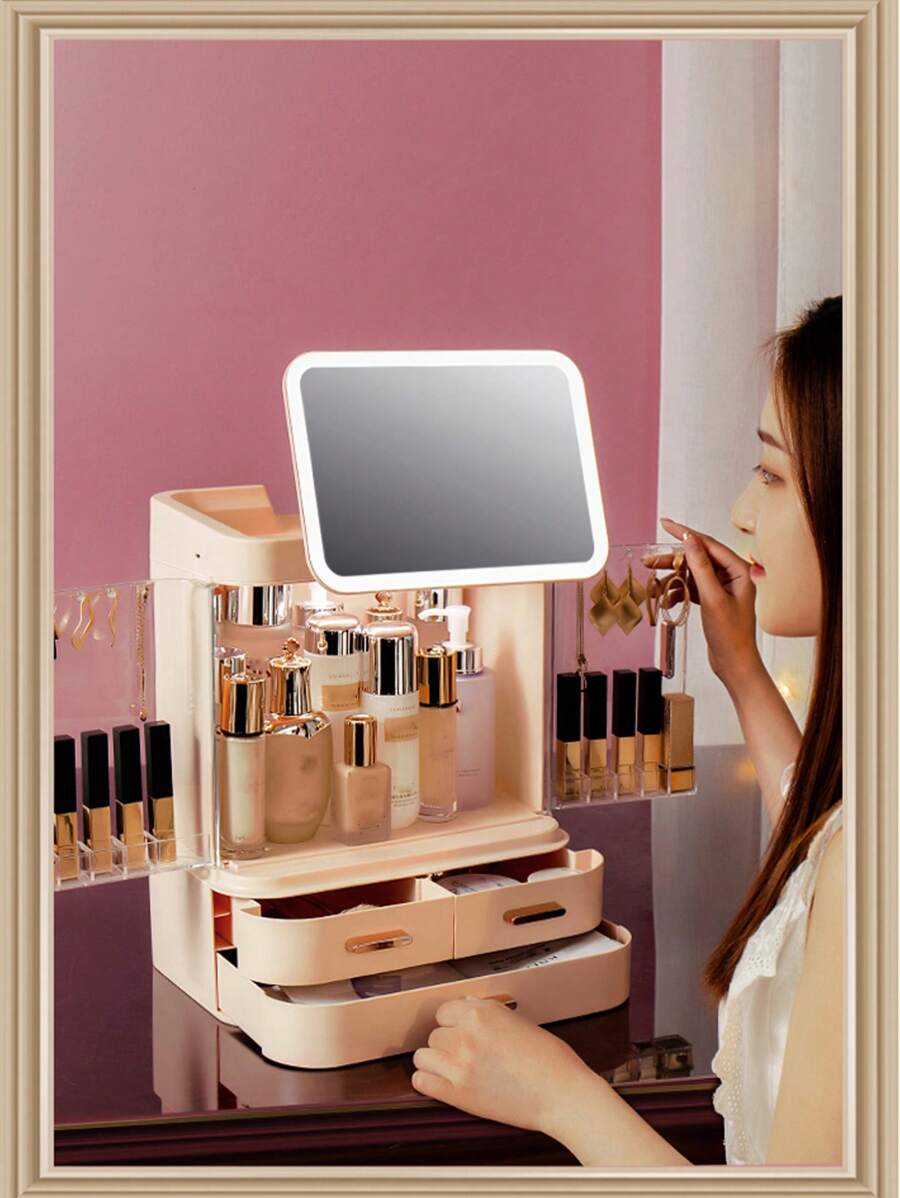 1入組ABS化妝品收納多功能大容量防塵彩妝收納盒 - 米色 - 查看 1