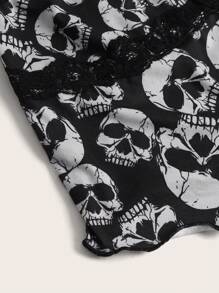 ROMWE Grunge Punk Áo khoác và áo lót dành cho xe tăng nữ Tương phản ren Xù nhỏ Lễ Các Thánh Giải trí - Đen và trắng - Xem 4