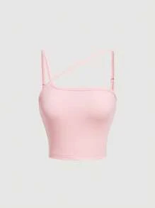 SHEIN MOD Áo nữ Bất đối xứng Lộ Lưng Gân đan màu trơn Giải trí - Màu Hồng baby - Xem 1