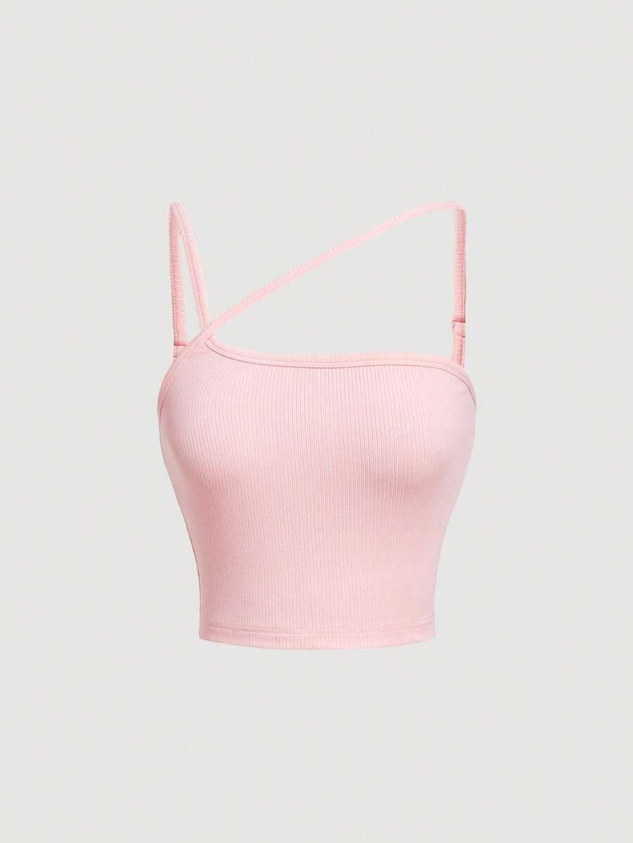 SHEIN MOD Áo nữ Bất đối xứng Lộ Lưng Gân đan màu trơn Giải trí - Màu Hồng baby - Xem 1