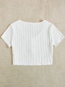 SHEIN EZwear Top tejido de canalé con botón delantero de borde en forma de lechuga - Blanco - Ver 4