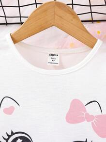 SHEIN Cô Gái Trẻ Đồ họa Hoạt hình Romper tổng thể & Áo thun - Nhiều màu - Xem 4