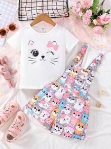 SHEIN Cô Gái Trẻ Đồ họa Hoạt hình Romper tổng thể & Áo thun - Nhiều màu - Xem 5