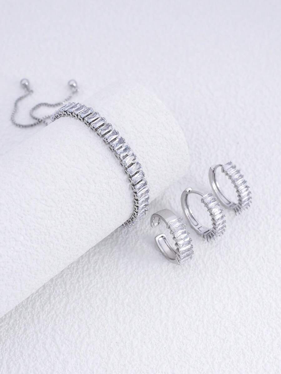4pcs/set Cubic Zirconia Decor Jewelry Set