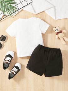 SHEIN 男嬰熊和字母圖案T恤和短褲