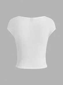 SHEIN MOD Áo thun nữ Khối Màu Giải trí - Đen và trắng - Xem 2