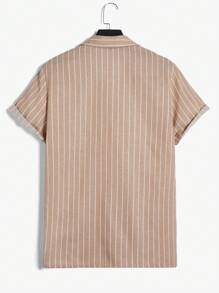 SHEIN Men Striped Print Shirt & Shorts PJ Set - Apricot - View 4