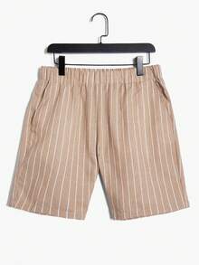 SHEIN Men Striped Print Shirt & Shorts PJ Set - Apricot - View 6