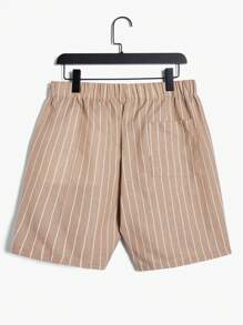 SHEIN Men Striped Print Shirt & Shorts PJ Set - Apricot - View 7