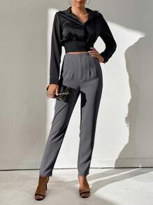 SHEIN Tall Pantalones de talle alto con detalle de pliegues plegados