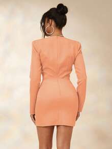 水鑽細節前鏤空連衣裙 - 珊瑚橙 - 查看 2