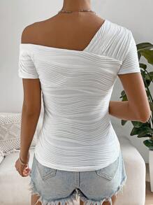 Chiquease 素色不對稱領T恤 - 白色 - 查看 2