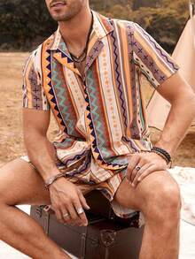 Genlund Men Geo Print Shirt & Shorts - Multicolor - View 2