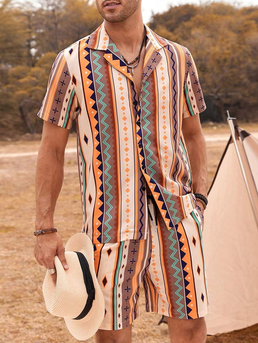 Genlund Men Geo Print Shirt & Shorts - Multicolor - View 1