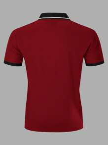 Manfinity Homme Áo thun có cổ Nam Nút phía trước Khối Màu Giải trí - Màu Đỏ Sâu - Xem 2