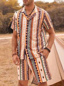 Genlund Men Geo Print Shirt & Shorts - Multicolor - View 4