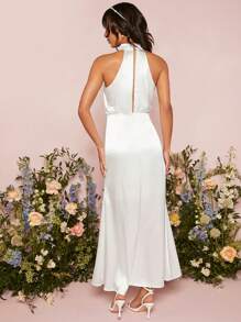 SHEIN Belle Váy cưới Nút Dây kéo Tách cao màu trơn - trắng - Xem 2