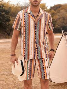 Genlund Men Geo Print Shirt & Shorts - Multicolor - View 5